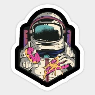 Astronaut in space with pizza and donut Sticker